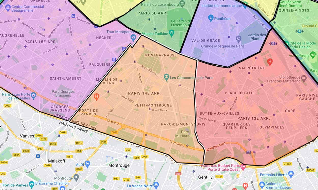 Carte des zones d'intervention pour débarras cave dans tout le Paris 14ème