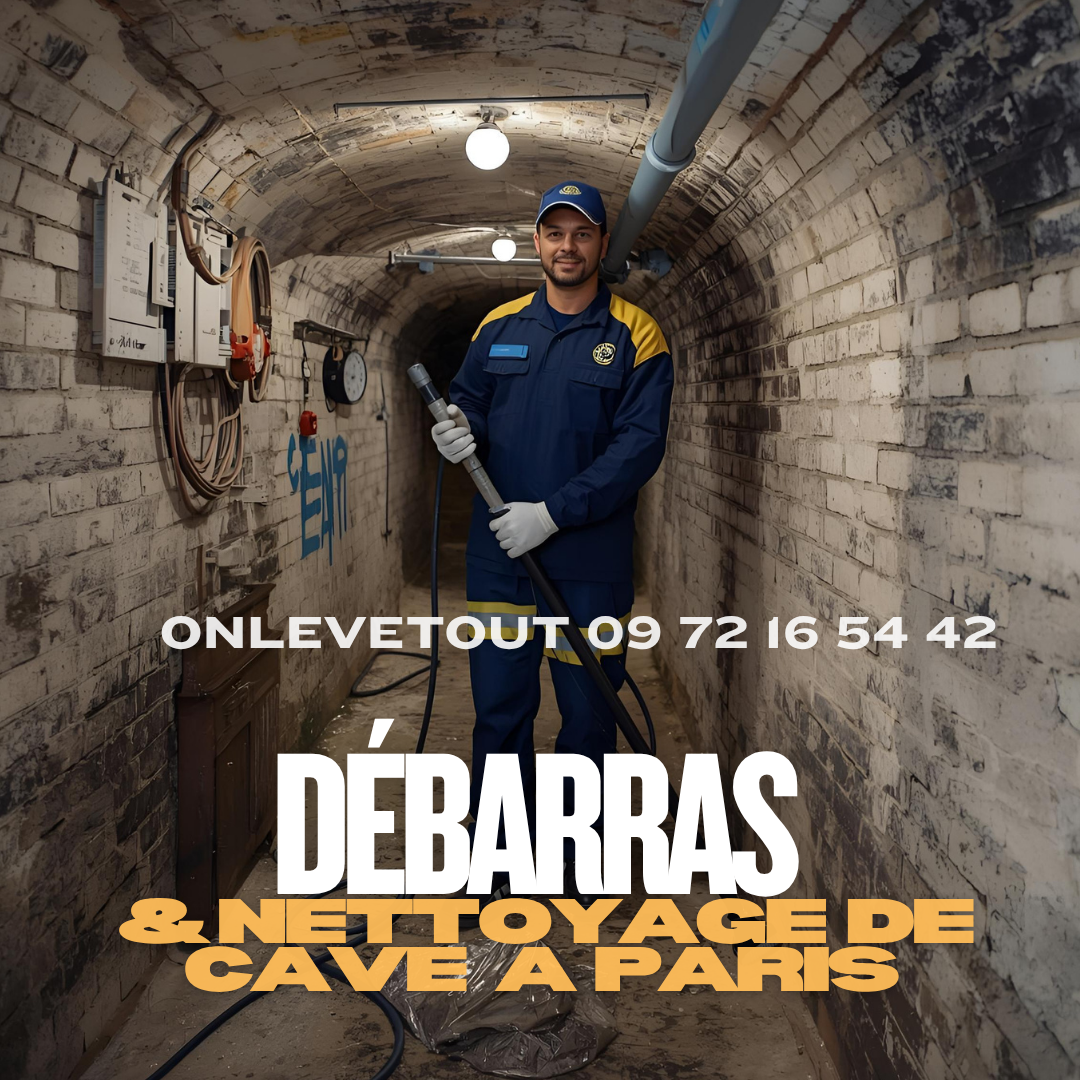 Cave parisienne sale et poussiéreuse avant nettoyage après débarras montrant l'accumulation de saleté