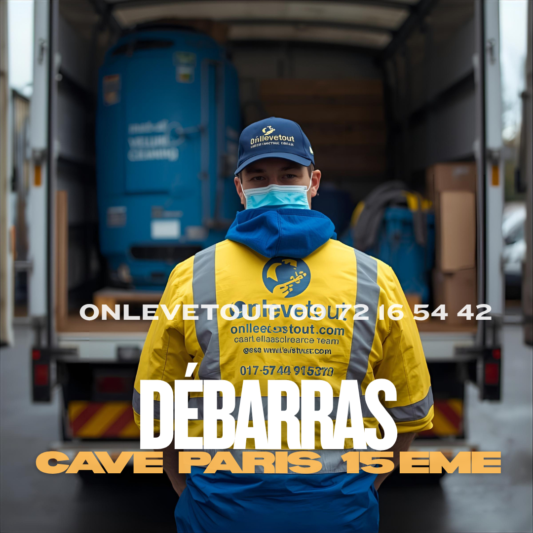 Camion OnLevetout et équipe professionnelle devant un immeuble du 15ème arrondissement prêts pour débarras cave