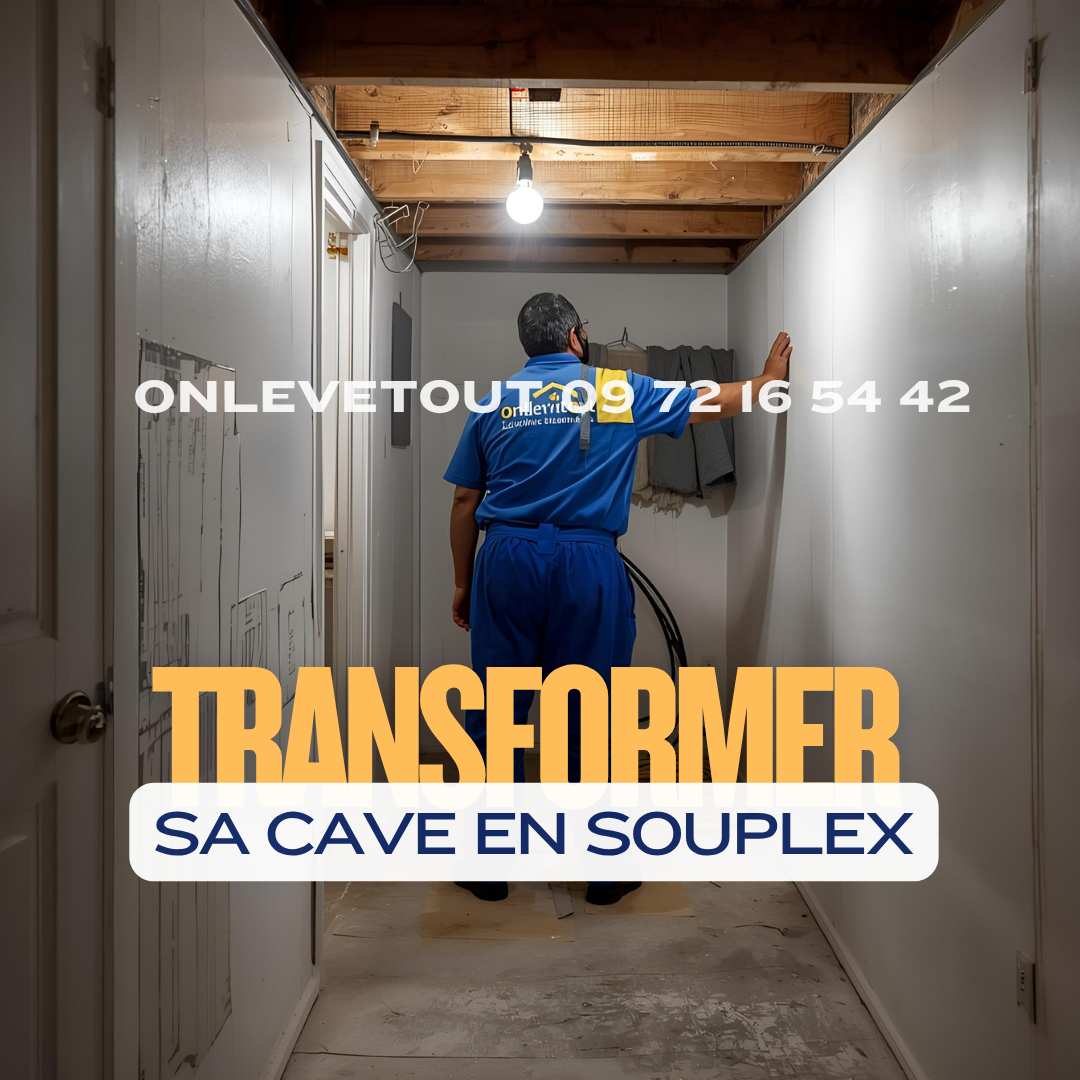 Schéma des travaux techniques pour transformer une cave en souplex : isolation, ventilation VMC, électricité, évacuation